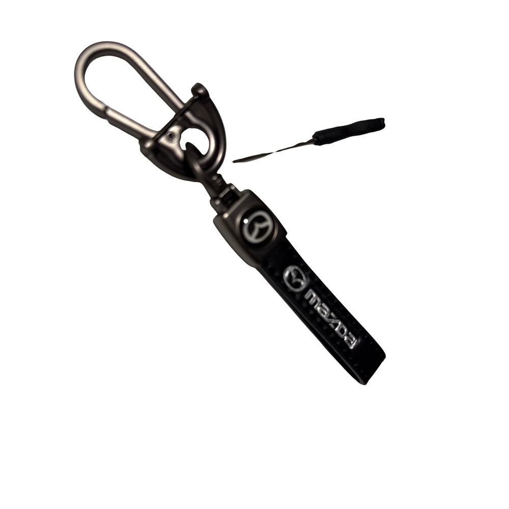 Mazda Keychain Gunmetal Carabiner Black Leather Strap with Mini Screwdriver